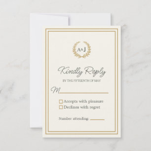 Cartons Réponse Élégant Mariage de couronne de monogramme Laurel e