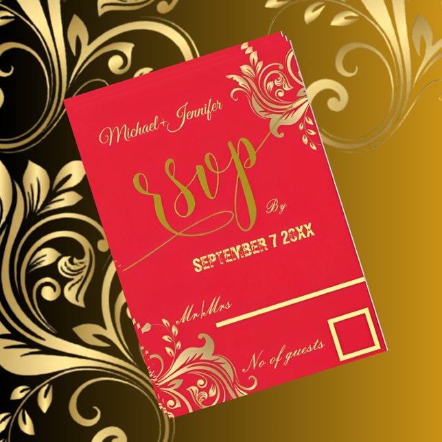 Cartons Réponse Élégant Mariage De Design Personnalisé Rouge Et Or (Créateur téléchargé)