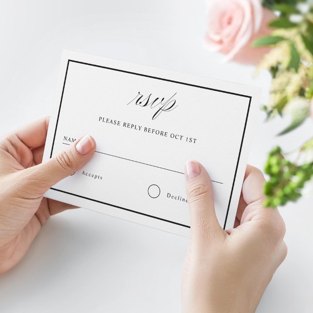 Cartons Réponse Élégant Mariage de frontière noir et blanc (Créateur téléchargé)