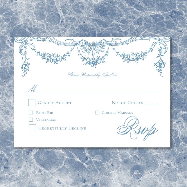 Cartons Réponse Élégant Mariage de la Chinoiserie Victorienne Bleu (Elegant French Blue Victorian Chinoiserie Wedding RSVP Card)