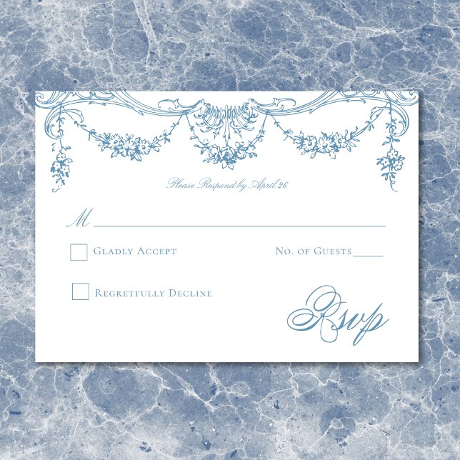 Cartons Réponse Élégant Mariage de la Chinoiserie Victorienne Bleu (Elegant French Blue Victorian Chinoiserie Wedding RSVP Card)
