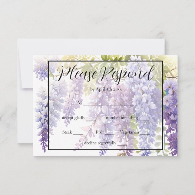 Cartons Réponse Elégant mariage de la glycine bleu violet (Devant)