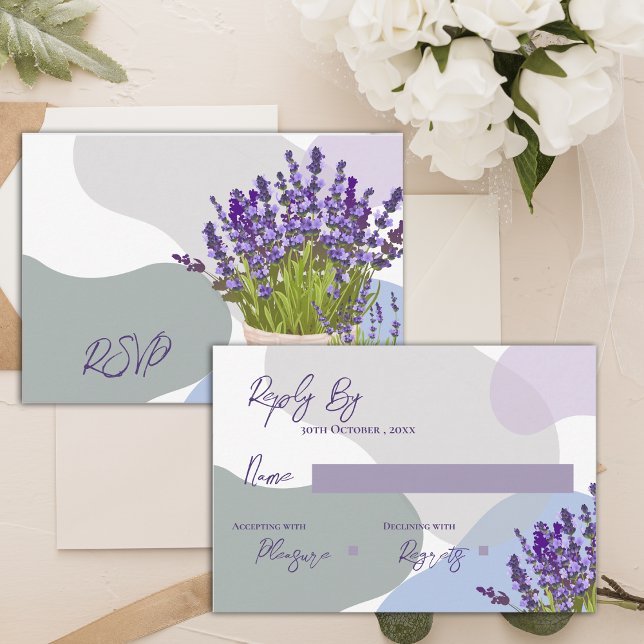 Cartons Réponse Élégant Mariage de lavande en panier (Elegant Lavender Stems in Basket Floral Wedding RSVP Card)