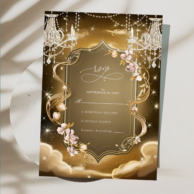 Cartons Réponse Elégant Mariage de lustre en cristaux d'or (Créateur téléchargé)