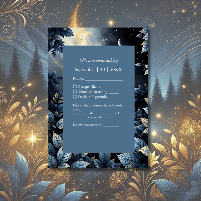 Cartons Réponse Élégant Mariage de Midnight Blue et Gold Forest (Créateur téléchargé)