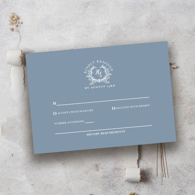 Cartons Réponse Élégant Mariage de Monogram Blue Dusty (Créateur téléchargé)