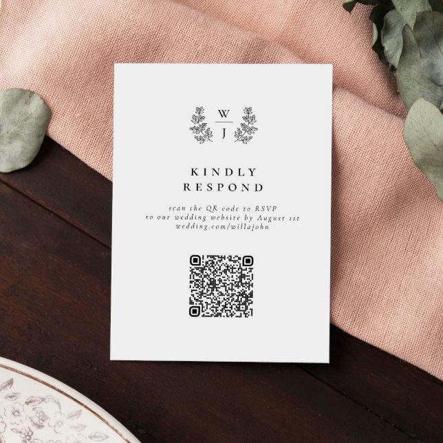 Cartons Réponse Élégant Mariage de monogramme Botanique QR Code RS (Créateur téléchargé)