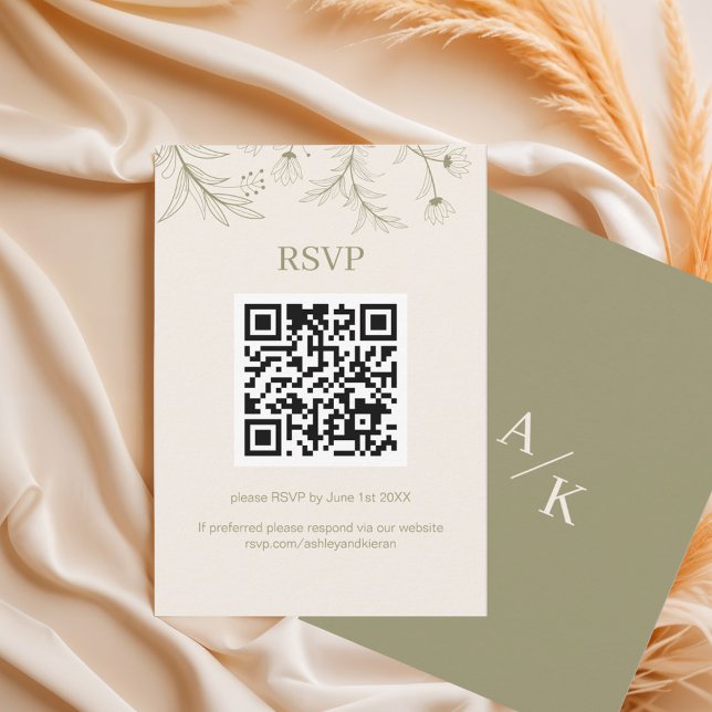 Cartons Réponse Elégant Mariage de mousse de fleurs vert QR code (Créateur téléchargé)