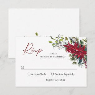Cartons Réponse Élégant Mariage de Noël Rouge Poinsettia