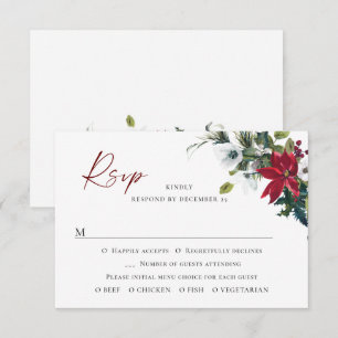 Cartons Réponse Élégant Mariage de Noël Rouge Poinsettia