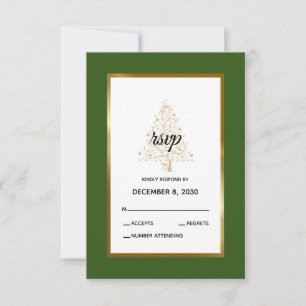 Cartons Réponse Élégant mariage de Noël vert forêt or