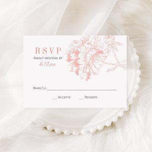Cartons Réponse Élégant Mariage de pivoine florale gris de corail