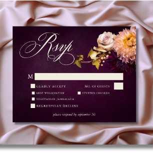 Cartons Réponse Élégant Mariage de script floral Moody Bourgogne