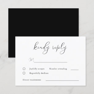 Cartons Réponse Élégant Mariage de script noir et blanc