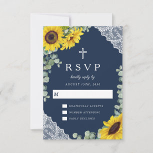 Cartons Réponse Élégant Mariage de tournesol bleu marine