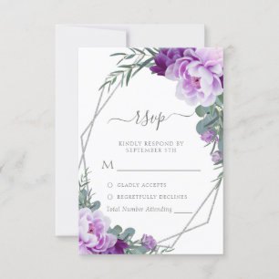Cartons Réponse Elégant Mariage d'Eucalyptus Floral Argent & Viole