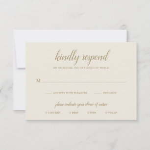 Cartons Réponse Élégant Mariage d'ivoire d'or neuf repas formel