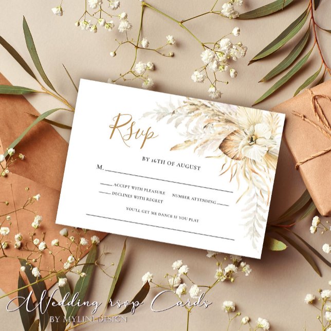 Cartons Réponse Élégant Mariage en herbe Boho Pampas (Créateur téléchargé)