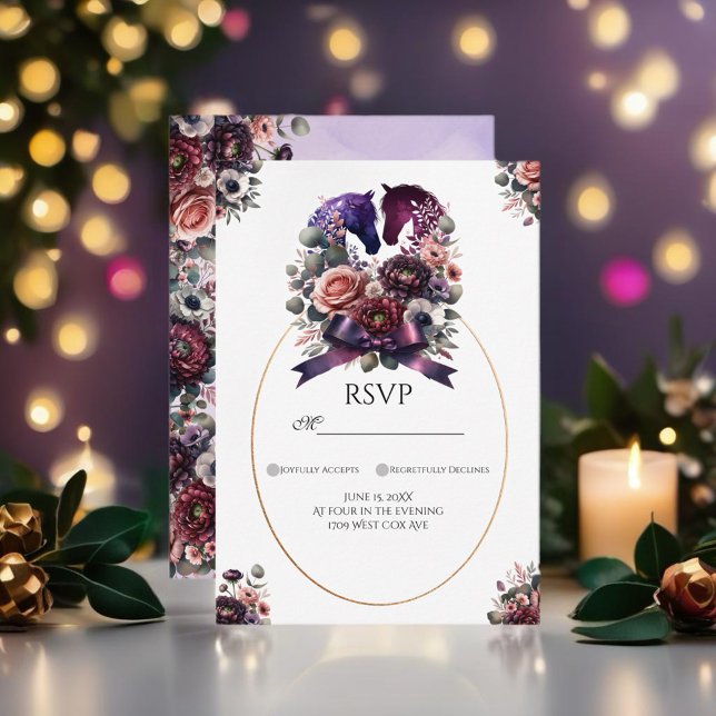 Cartons Réponse Elégant Mariage équestre aquarelle (Personalize this beautiful design to make your celebration special!)