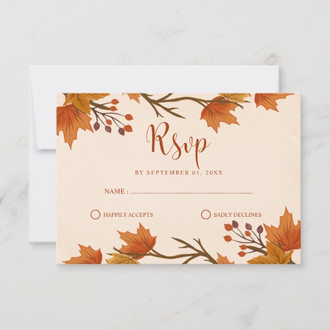 Cartons Réponse Élégant Mariage Feuilles d'Érable d'Automne (Devant)