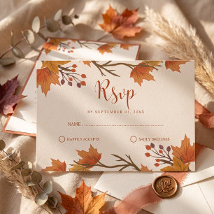 Cartons Réponse Élégant Mariage Feuilles d'Érable d'Automne