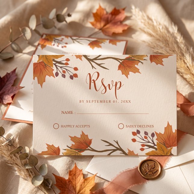 Cartons Réponse Élégant Mariage Feuilles d'Érable d'Automne (Créateur téléchargé)