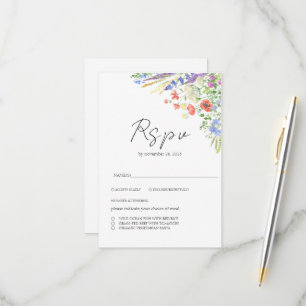 Cartons Réponse Élégant Mariage Fleurs Sauvages de Prairie Estival