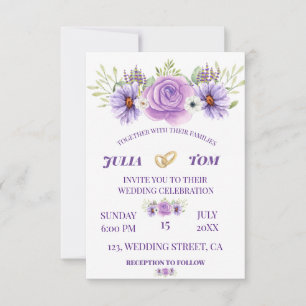 Cartons Réponse Élégant mariage floral aquarelle violette
