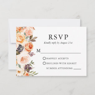 Cartons Réponse Élégant mariage floral automnal à l'aquarelle