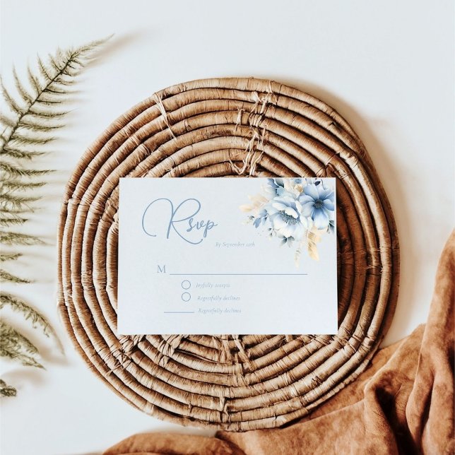 Cartons Réponse Élégant Mariage Floral Bleu (Créateur téléchargé)