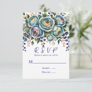 Cartons Réponse Élégant Mariage Floral bleu turquoise
