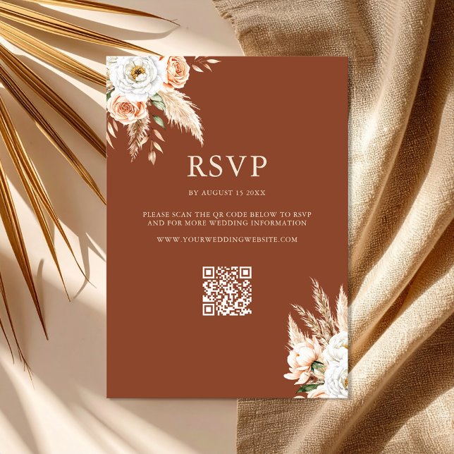 Cartons Réponse Élégant Mariage Floral Burnt Orange Terracotta (Elegant Burnt Orange Terracotta Floral Wedding RSVP Card)