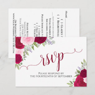 Cartons Réponse Élégant Mariage Floral Calligraphie Rose Magenta