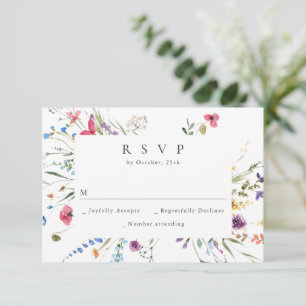 Cartons Réponse Élégant mariage floral de fleurs sauvages à l'aqua