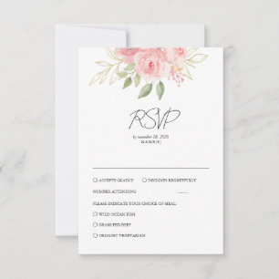 Cartons Réponse Élégant mariage floral doré aquarelle rose rose