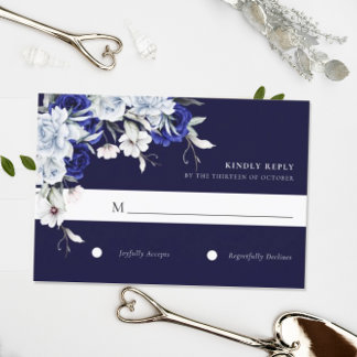 Cartons Réponse Elégant Mariage floral Dusty Blue Navy
