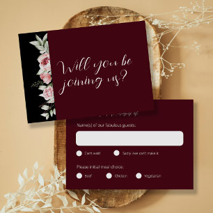 Cartons Réponse Élégant Mariage floral foncé de Bourgogne