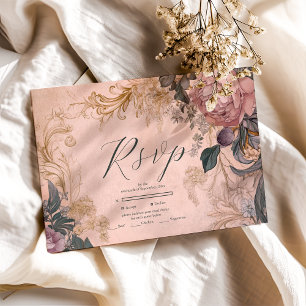 Cartons Réponse Elégant Mariage floral rose clair