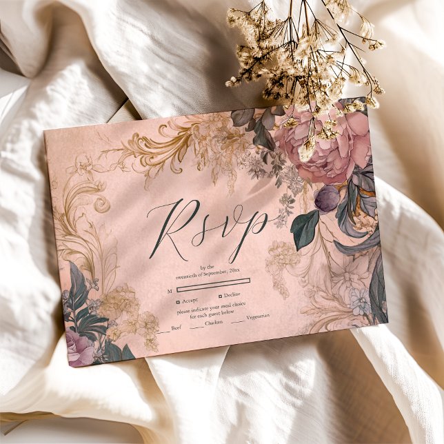 Cartons Réponse Elégant Mariage floral rose clair (Créateur téléchargé)