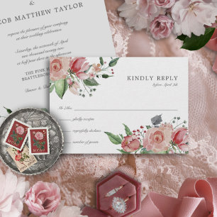 Cartons Réponse Élégant Mariage floral rose pâle
