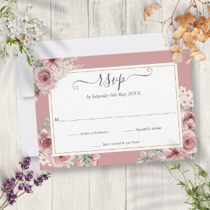 Cartons Réponse Élégant mariage floral rose poussiéreux Script