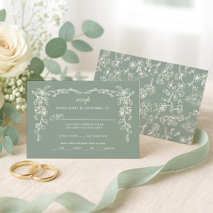 Cartons Réponse Élégant Mariage Floral Vintage Vert Sauge