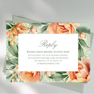 Cartons Réponse Élégant mariage flore pêche aquarelle