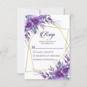 Cartons Réponse Élégant Mariage géométrique doré violet