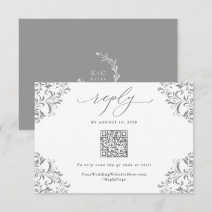 Cartons Réponse Elégant mariage gris argenté vintage QR Code