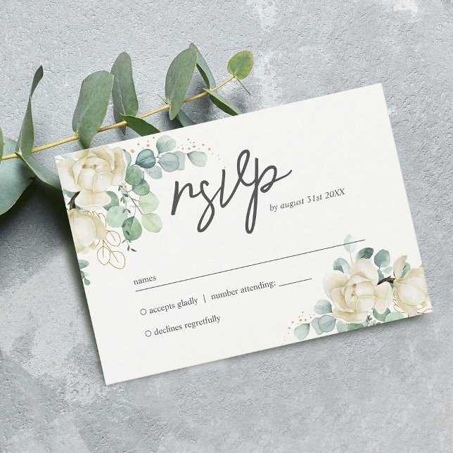 Cartons Réponse Élégant Mariage Magnolia Eucalyptus (Elegant Magnolia Eucalyptus Wedding RSVP Card)