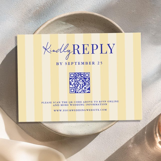 Cartons Réponse Élégant Mariage moderne bleu jaune rayé (Créateur téléchargé)
