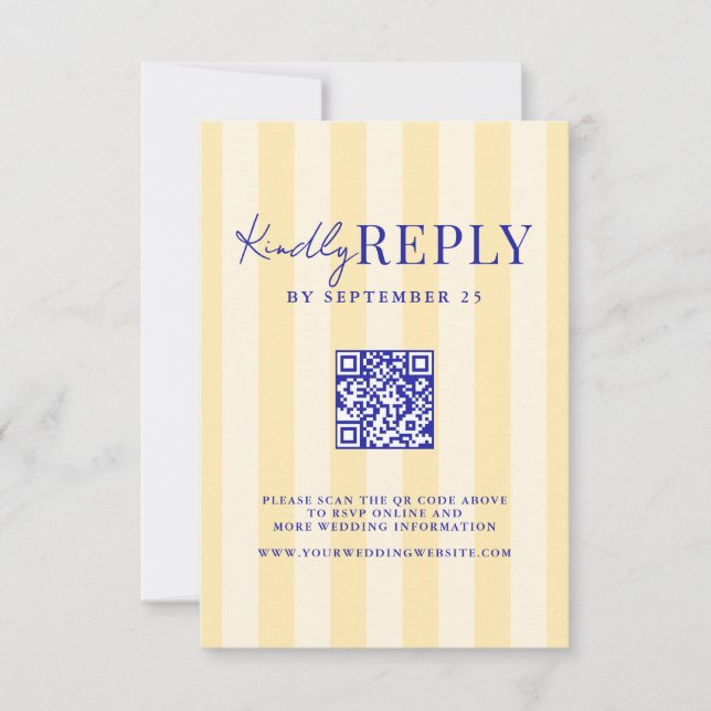 Cartons Réponse Élégant Mariage moderne bleu jaune rayé (Devant)