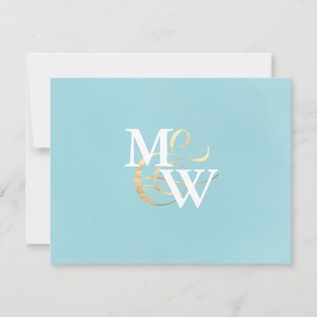 Cartons Réponse Élégant Mariage Monogramme de verre marin (Devant)