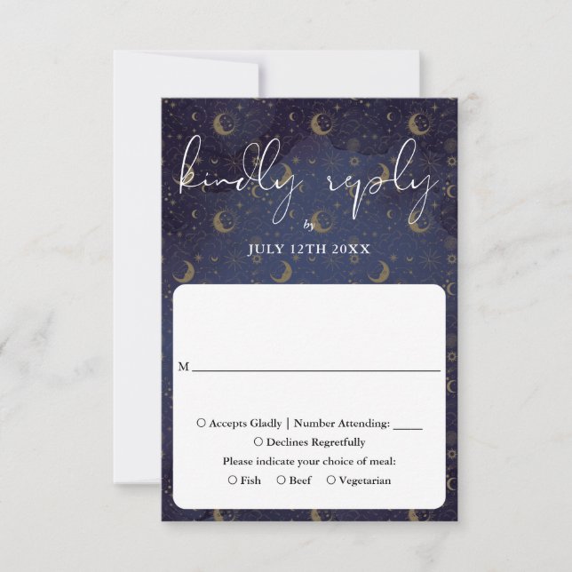 Cartons Réponse Élégant Mariage Mystique Céleste Script (Devant)